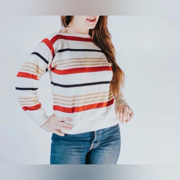 Vintage Sweaters - Vintage beige striped sweater, size S